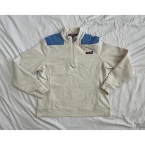 Vineyard Vines women’s size large ivory and blue 1/4 zip pullover sweatshirt